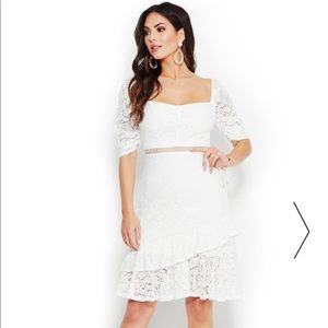 bebe White Lace Midi Dress